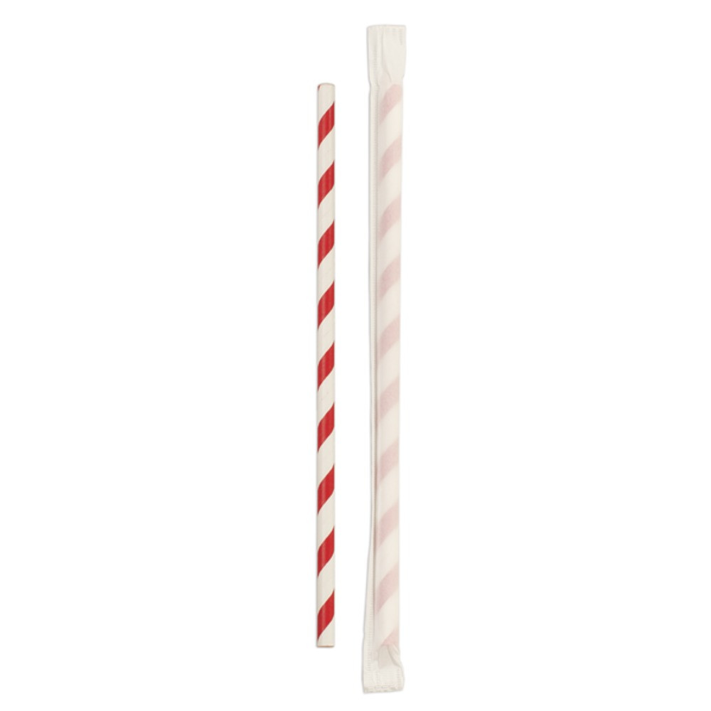 Słomki do picia papierowe, czerwono-białe, 25 cm, pakowane pojedynczo